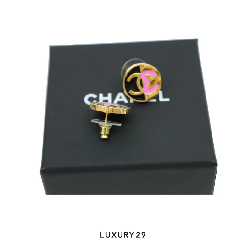 Chanel Gold Pink and Black Round Earrings - 2023 Cruise Collection(Free Size, Pink)