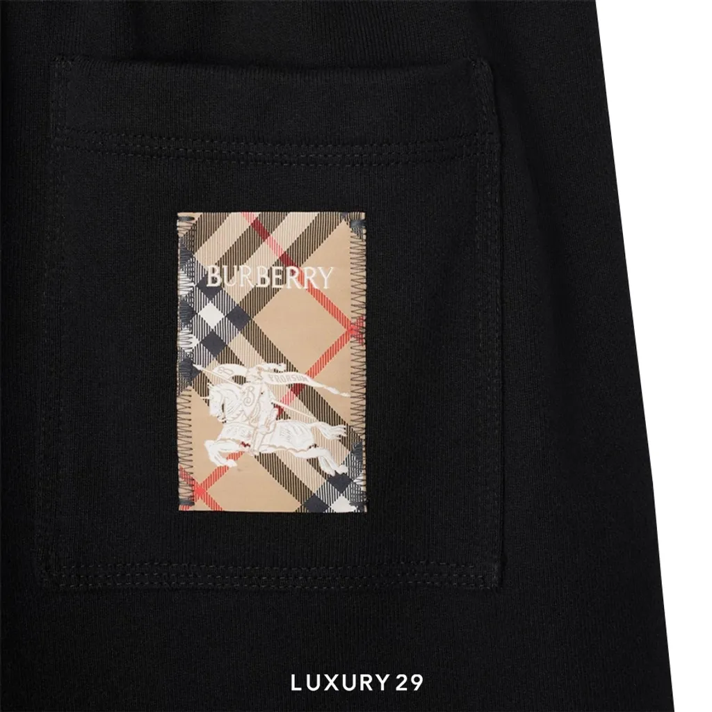 Burberry Check Label Cotton Shorts Black(S, Black)