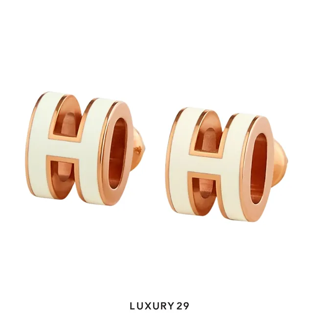 Hermes Mini Pop H Rose Gold Hardware earrings Blanc