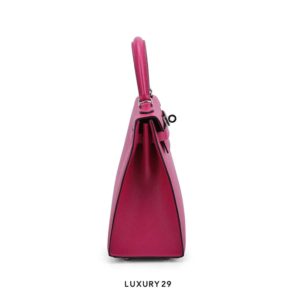 Hermes Kelly Sellier 25 Rose Pourpre Verso Epsom Palladium Hardware / Z Stamp(Small, Pink)
