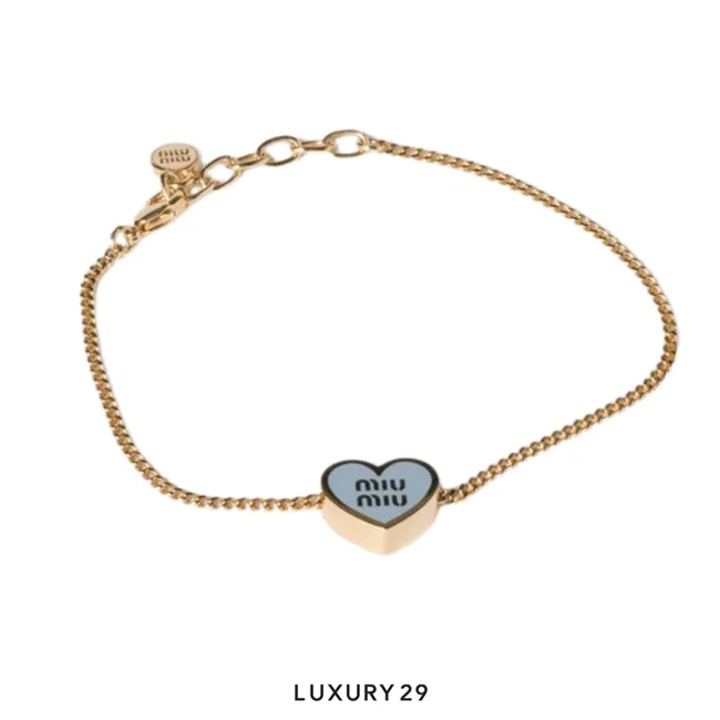 Miu Miu metal bracelet heart-shaped pendant Gold/Celeste