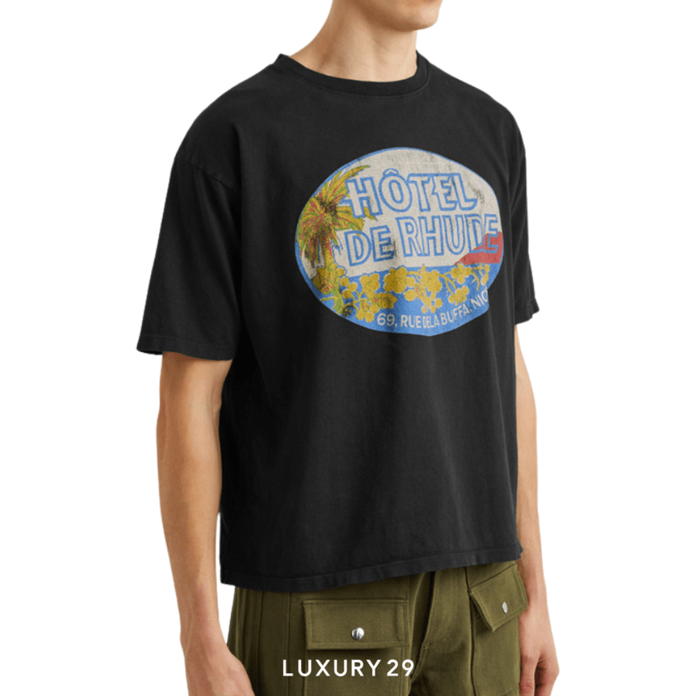 RHUDE DIMORA COTTON T-SHIRT(M, Black)