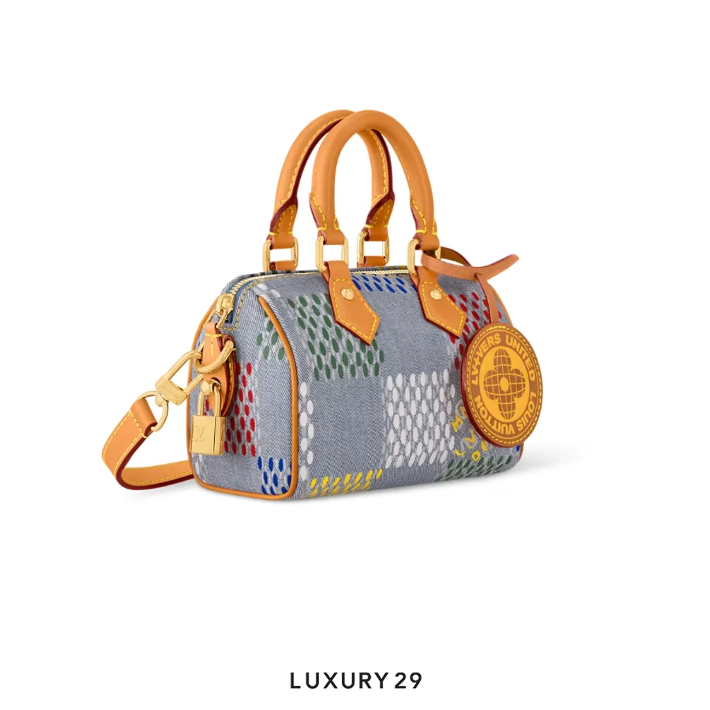 Louis Vuitton LV Speedy 18 Bandouliere LV Vers Damier Denim Multicolor(Mini, Blue)