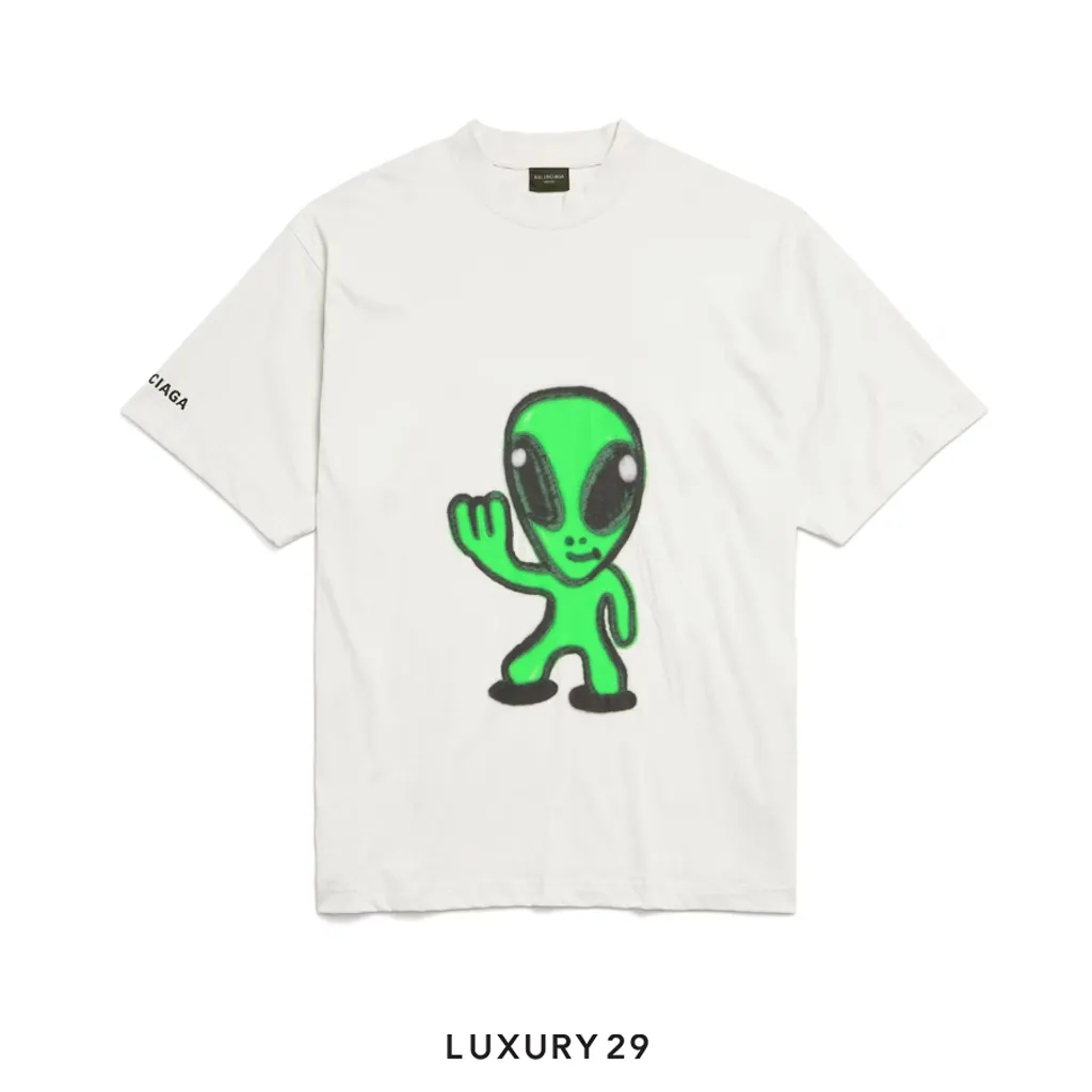 Balenciaga Hi There + Dripley T-shirt Medium Fit in Dirty White(M, White)