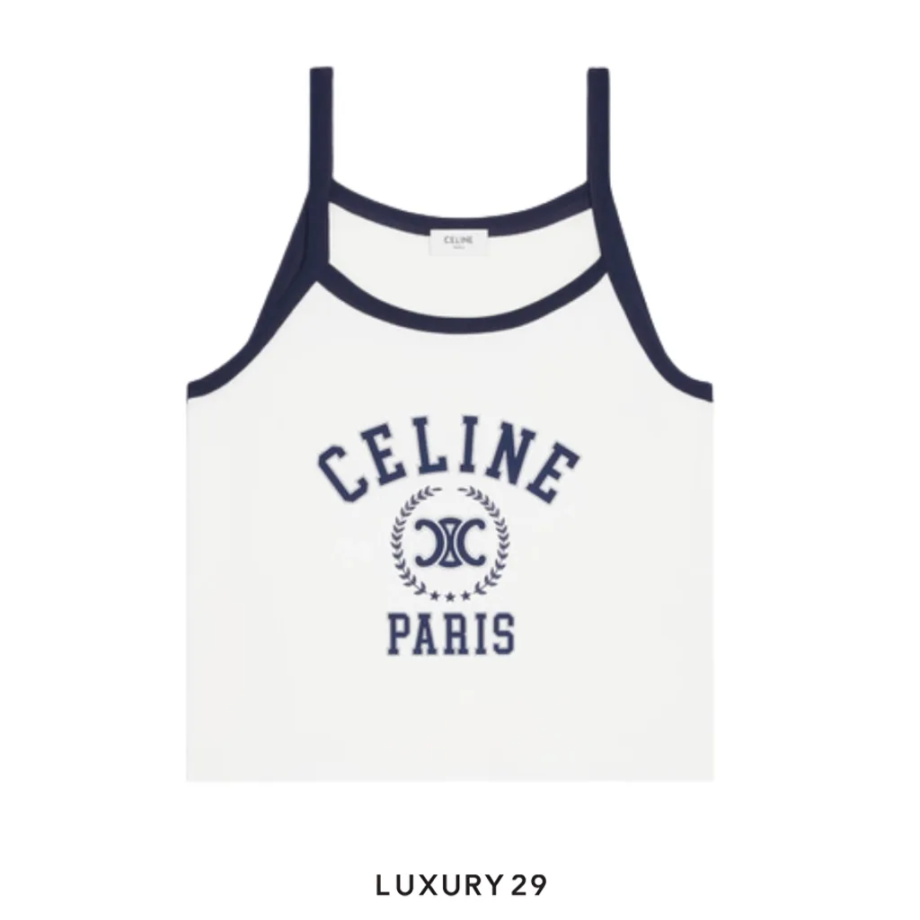 Celine Paris Tank Top In Cotton Jersey VINTAGE White Navy(S, White)