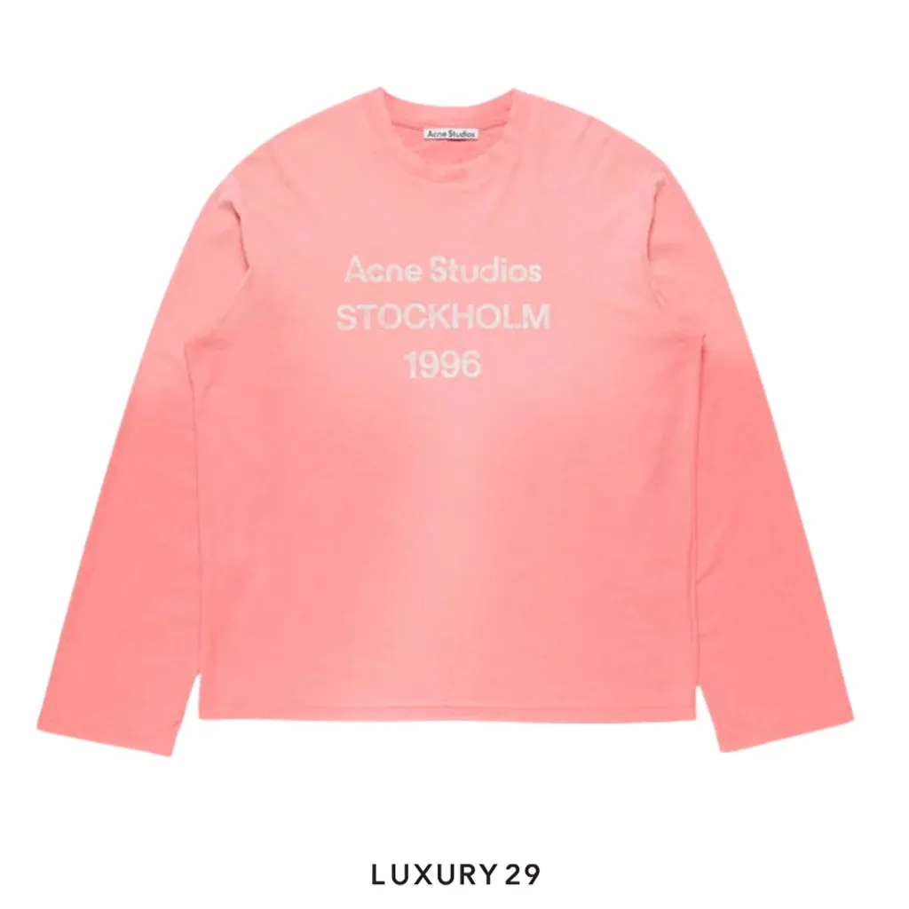 Acne Studios Sprayed 1996 logo t-shirt  Long-sleeve crewneck Tango Pink(L/M, Pink)