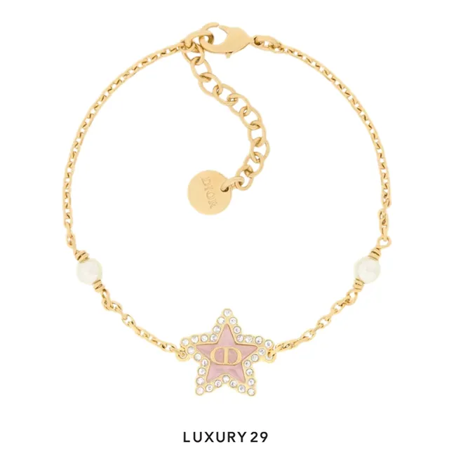 Dior Petit CD Lucky Baroque Bracelet Gold-Finish Metal, White Resin Pearls, Silver-Tone Crystals and Macaron Pink Glass