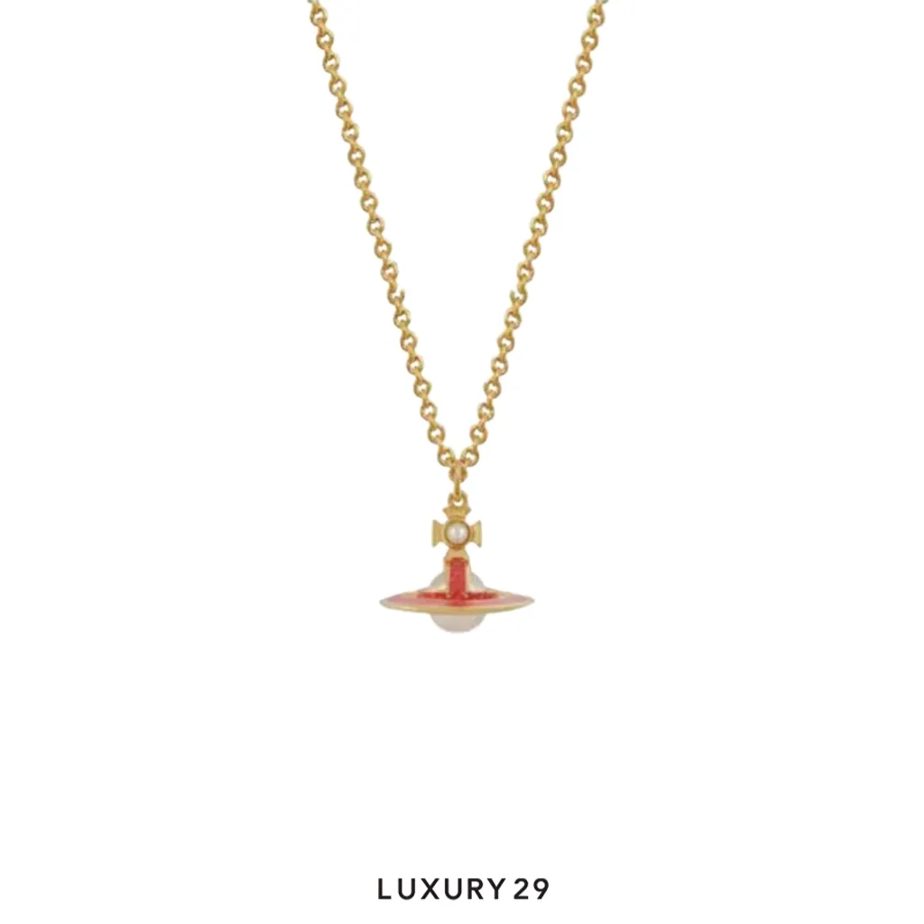 Vivienne Westwood Simonetta Pendant Gold-Creamrose Pearl-Dark Pink Enamel(Free Size, Red)