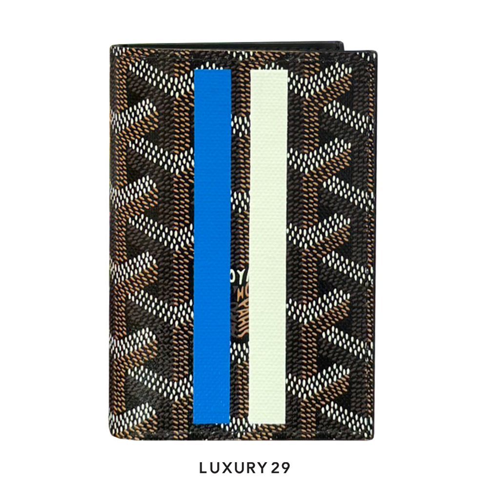 Goyard Saint-Pierre Card Wallet Black Hand-Painted Stripes 2 Blue White(Small, Black)