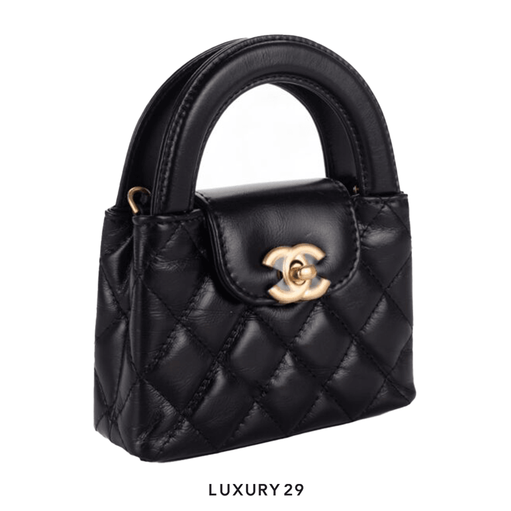 Chanel MICRO SHOPPING BAG Shiny Aged Calfskin & Gold-Tone Metal Black(Mini, Black)