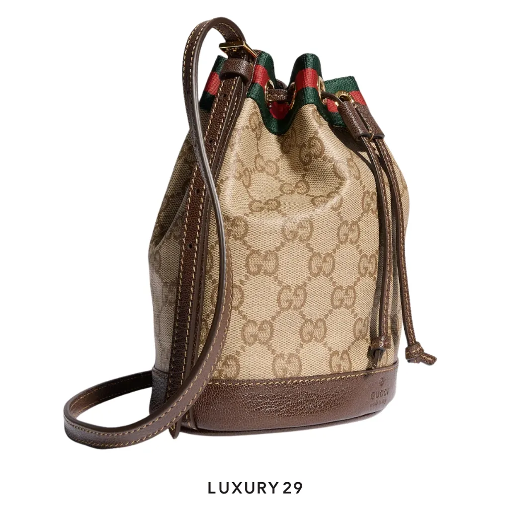 Gucci  Mini bucket bag with Web Brown(Mini, Brown)