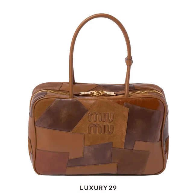 Miu Miu Leather Patchwork Beau Bag Cognac
