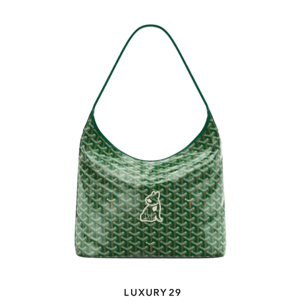 Goyard Boheme Hobo Bag Green Hand-Painted Hulot Sticker White(Small, Green)
