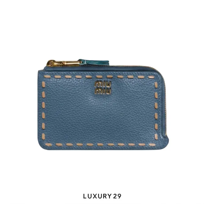 Miu Miu Leather zipper card holder Navy
