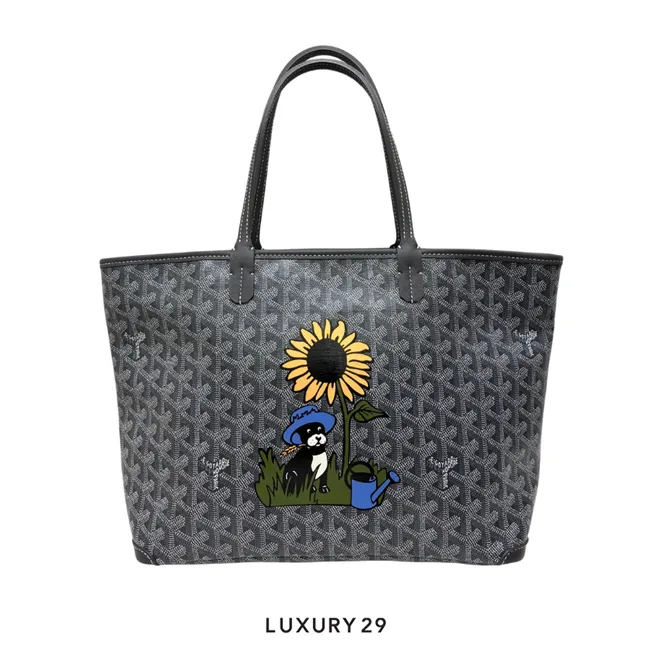 Goyard Artois Grey Hand-Painted France Bulldog With Sun Flower