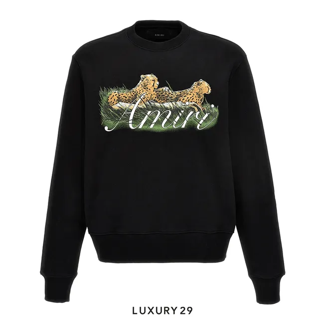 Amiri Cheetah Logo Crew 'Black' Long Sleeve