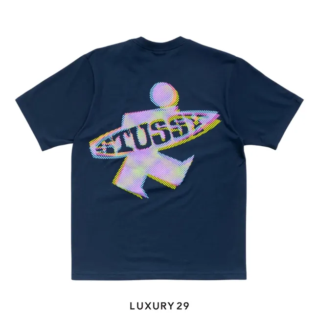 STUSSY DOT SURF PUFF PRINT TEE NAVY