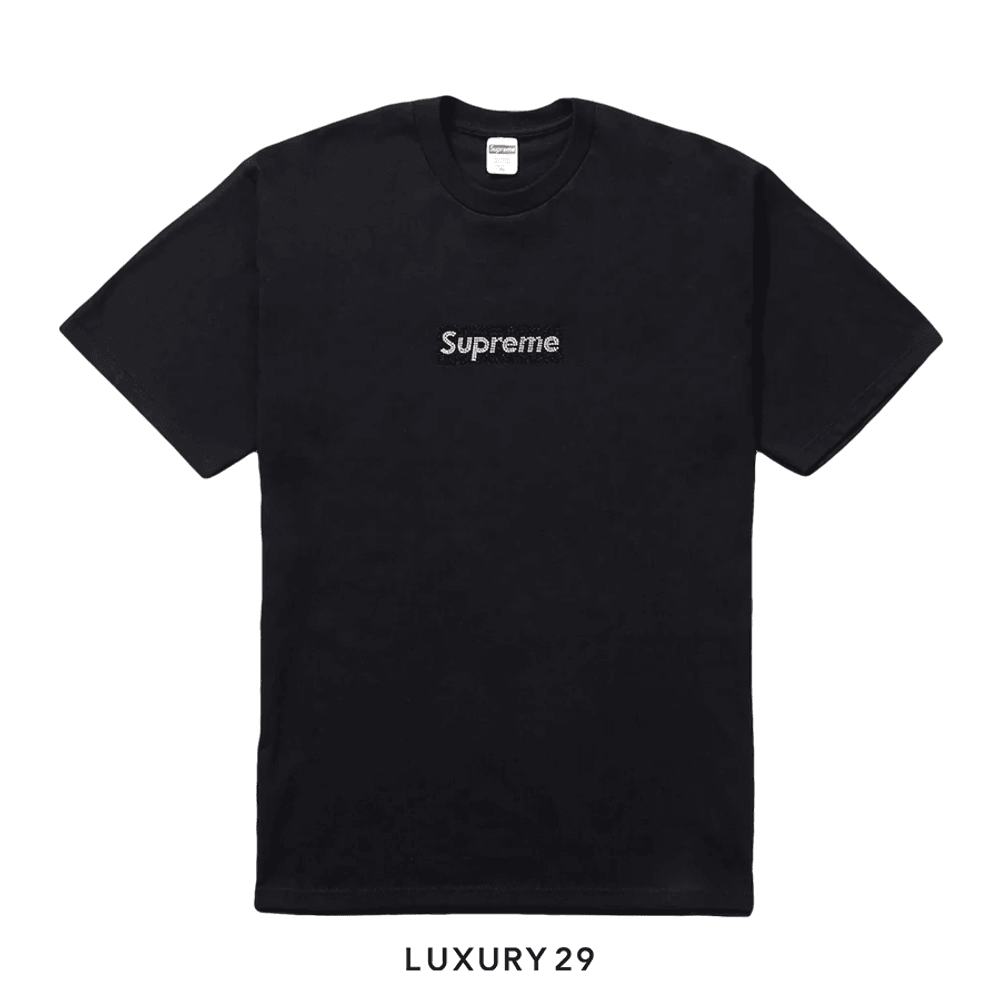 早割航空券 Swarovski Supreme Box Black Tee Logo Tシャツ/カットソー(半袖/袖なし)