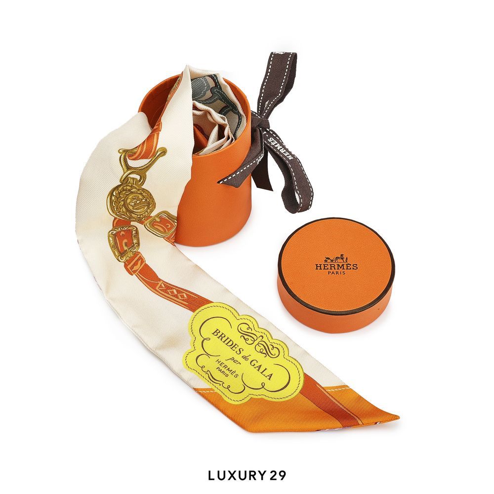 Hermes Brides de Gala Applique Pique Twilly Creme / Orange / Jaune Vif(Free Size, Yellow)