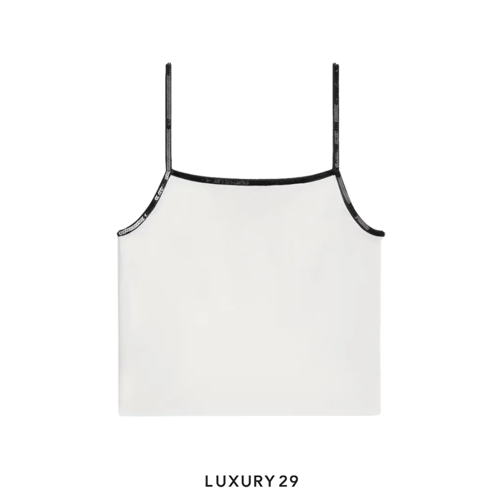 Celine Embroidered Triomphe Tank Top In Cotton Jersey Off White Black(M, White)
