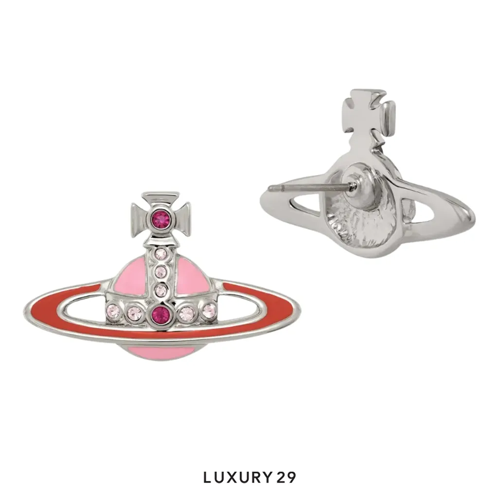 Vivienne westwood Small Neo Bas Relief Platinum Fuchsia Silk Crystal Pink Red Enamel(Free Size, Pink)