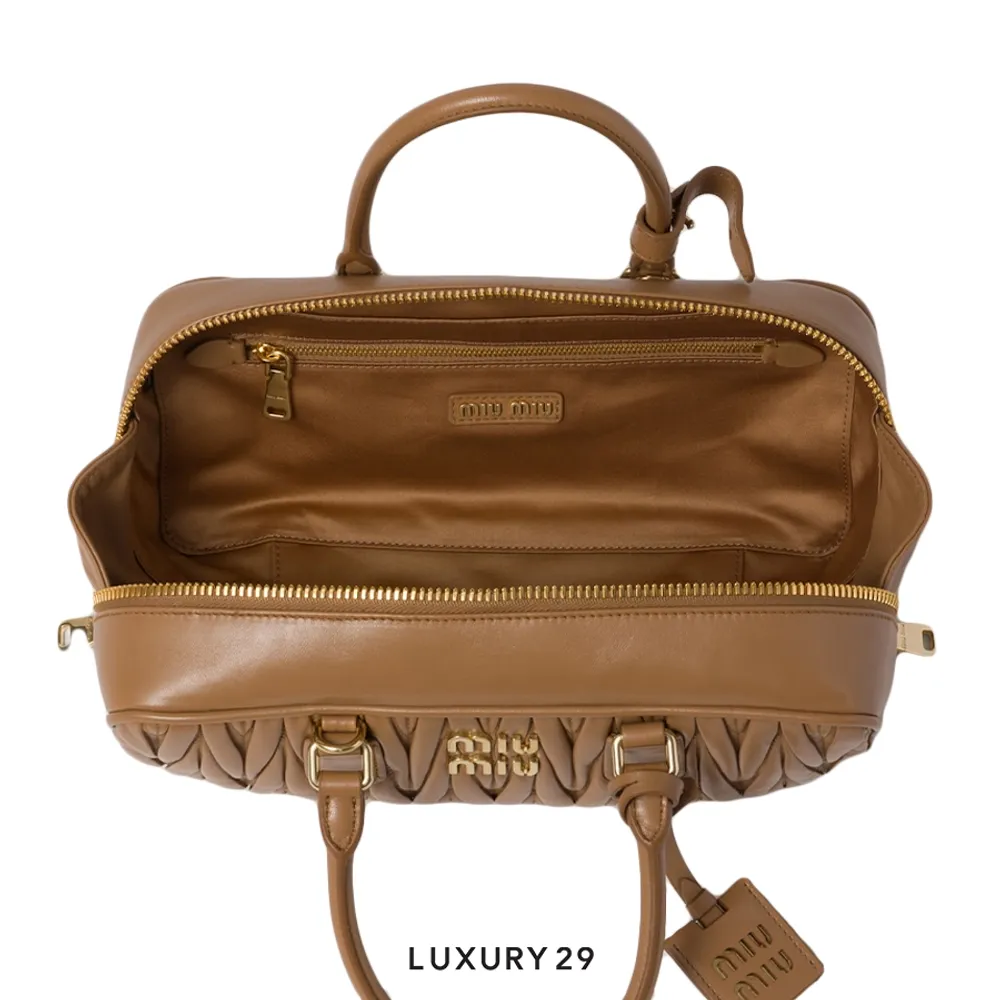Miu Miu Arcadie Matelasse Nappa Leather Bag Caramel M Wide(Medium, Brown)
