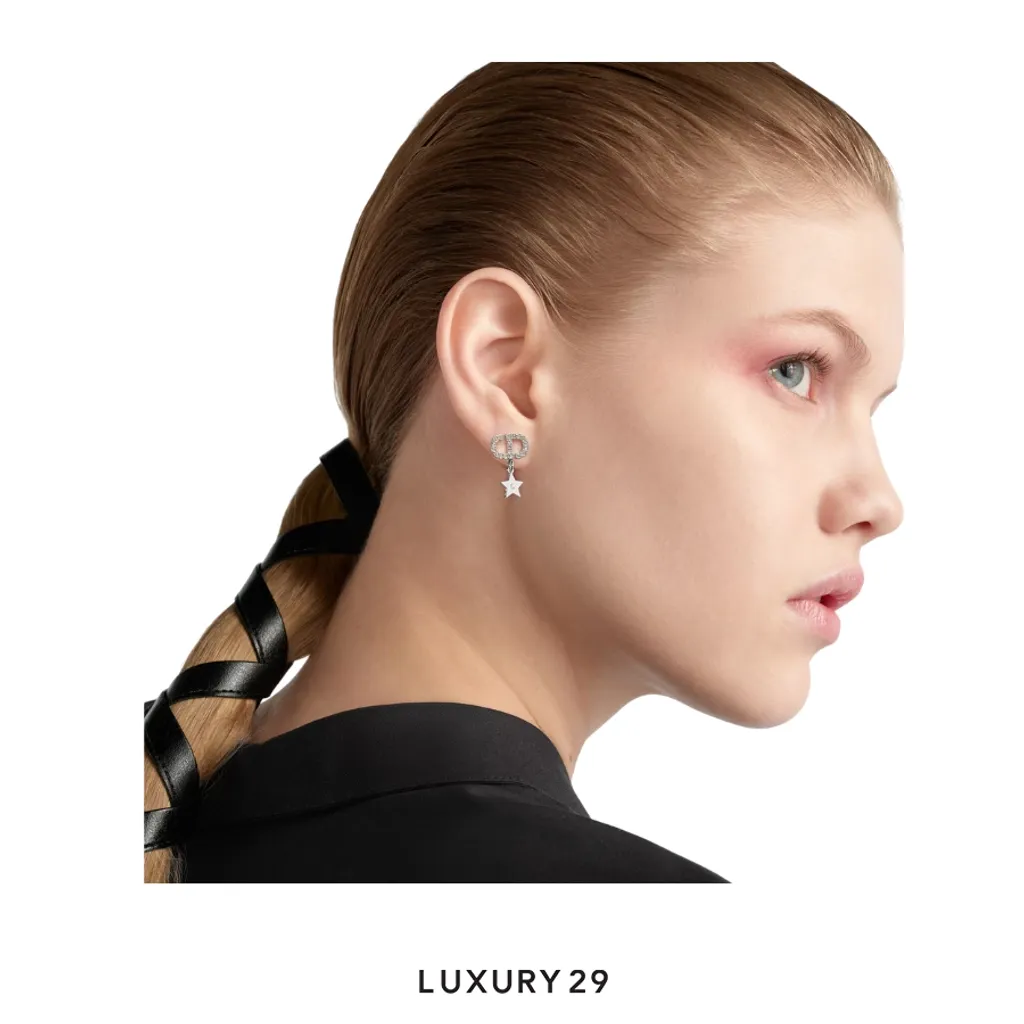 Dior Petit CD Lucky Charms Earrings Silver-Finish Metal with