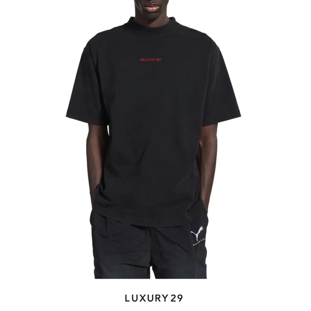 Balenciaga Men's Balenciaga Back T-shirt Medium Fit in Faded Black/red(2XS, Black)