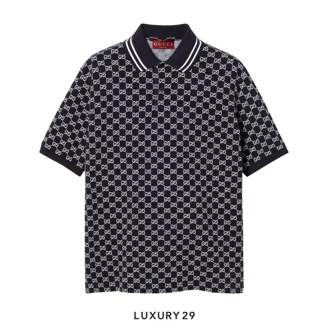 Gucci GG cotton piquet jacquard polo shirt navy and white
