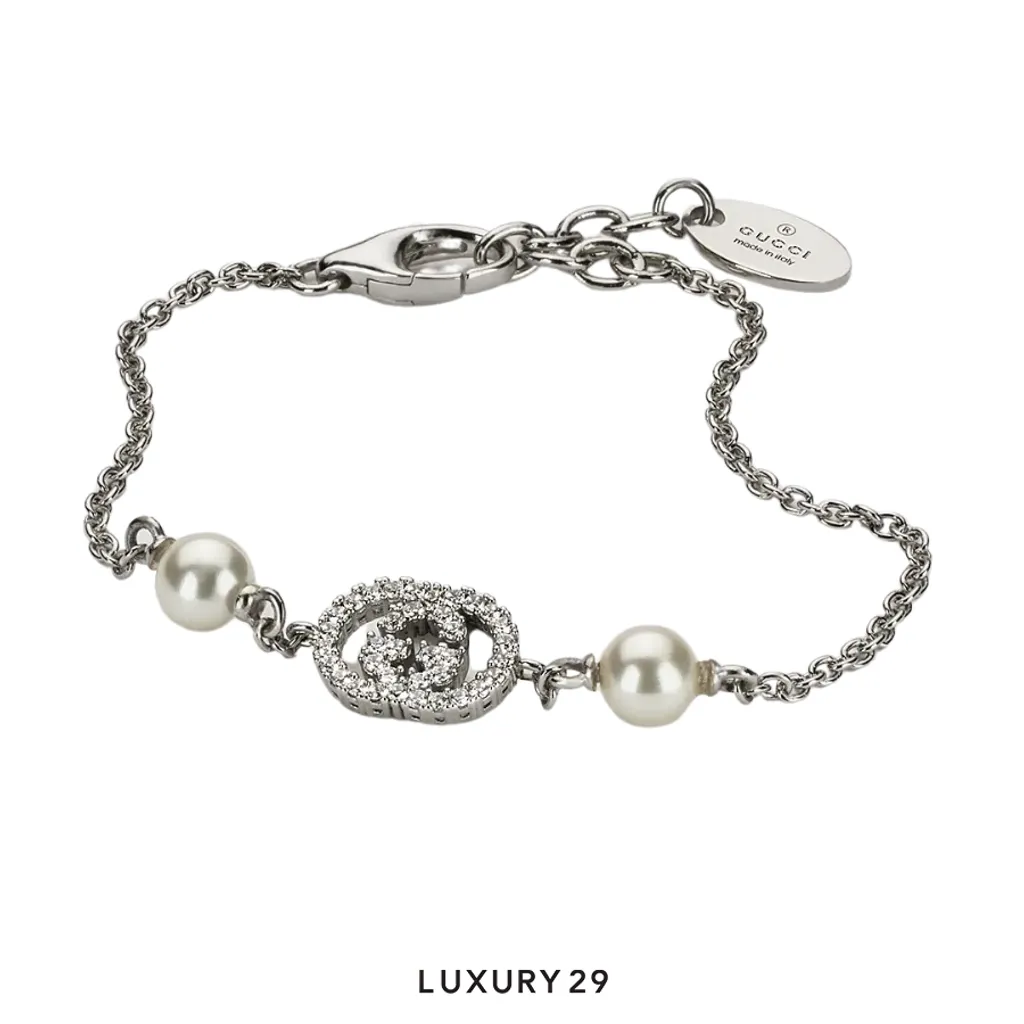 Gucci Crystal and pearl bracelet Silver(Free Size, Silver)