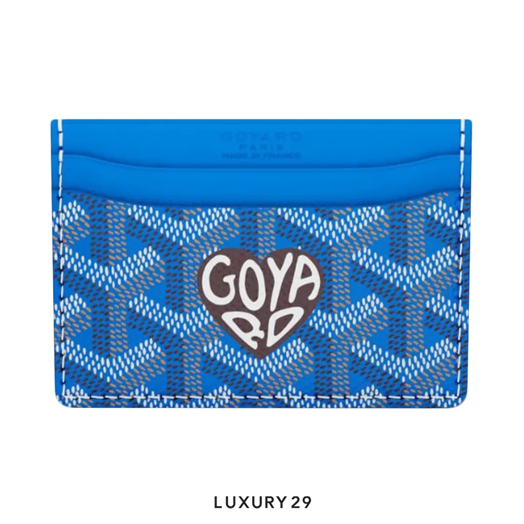Goyard Saint-Sulpice Card Wallet Blue Hand-Painted Heart Brown(Small, Blue)