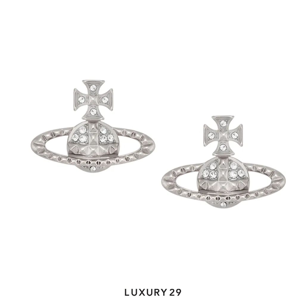Vivienne Westwood Mayfair Bas Relief Earrings RHODIUM Crystal(Free Size, Silver)