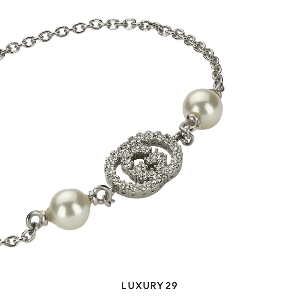 Gucci Crystal and pearl bracelet Silver(Free Size, Silver)