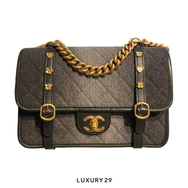CHANEL Denim Small Flap Bag Black