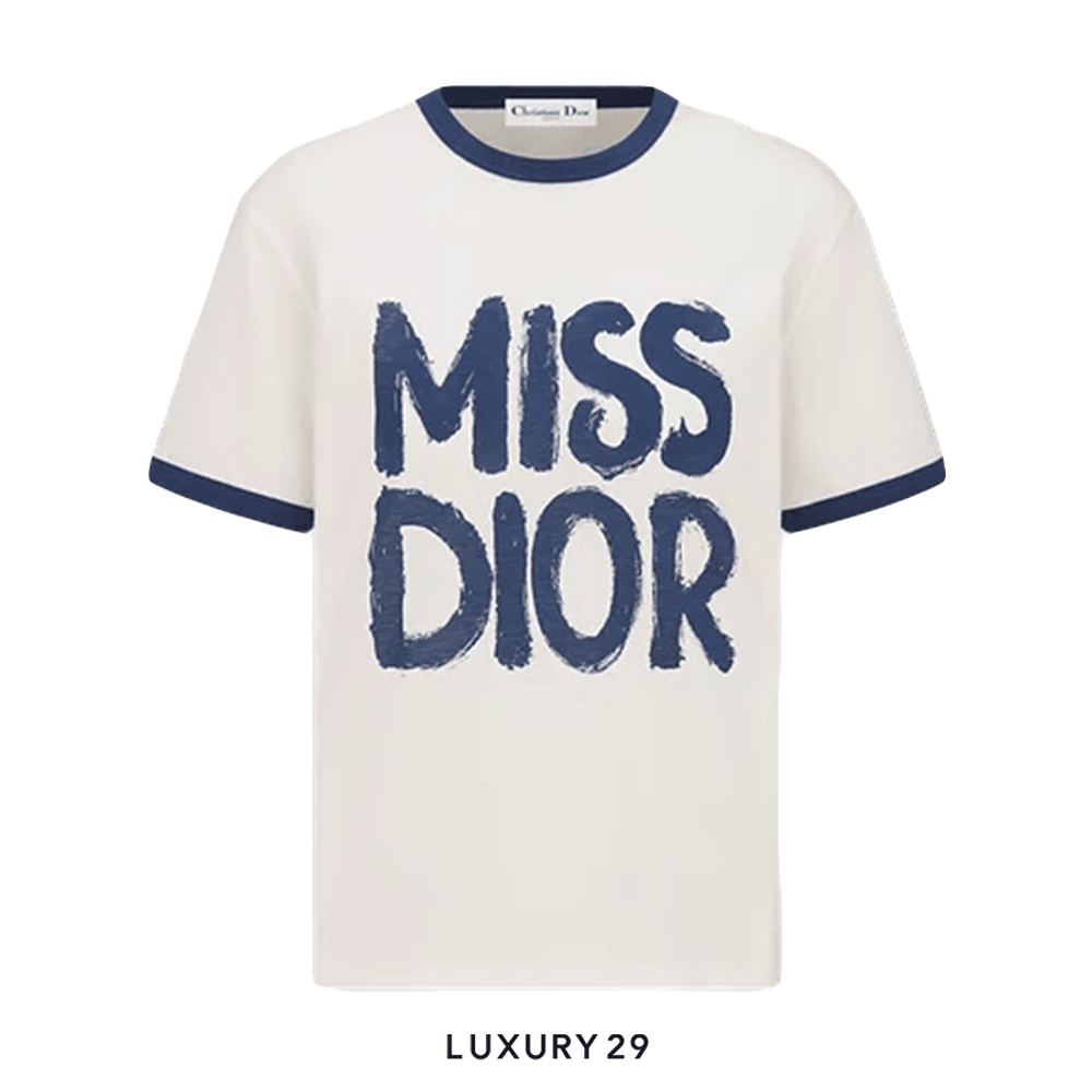 Dior Dio(r)White Cotton and Linen Jersey with Blue Miss Dior Graffiti Motif(S, White)