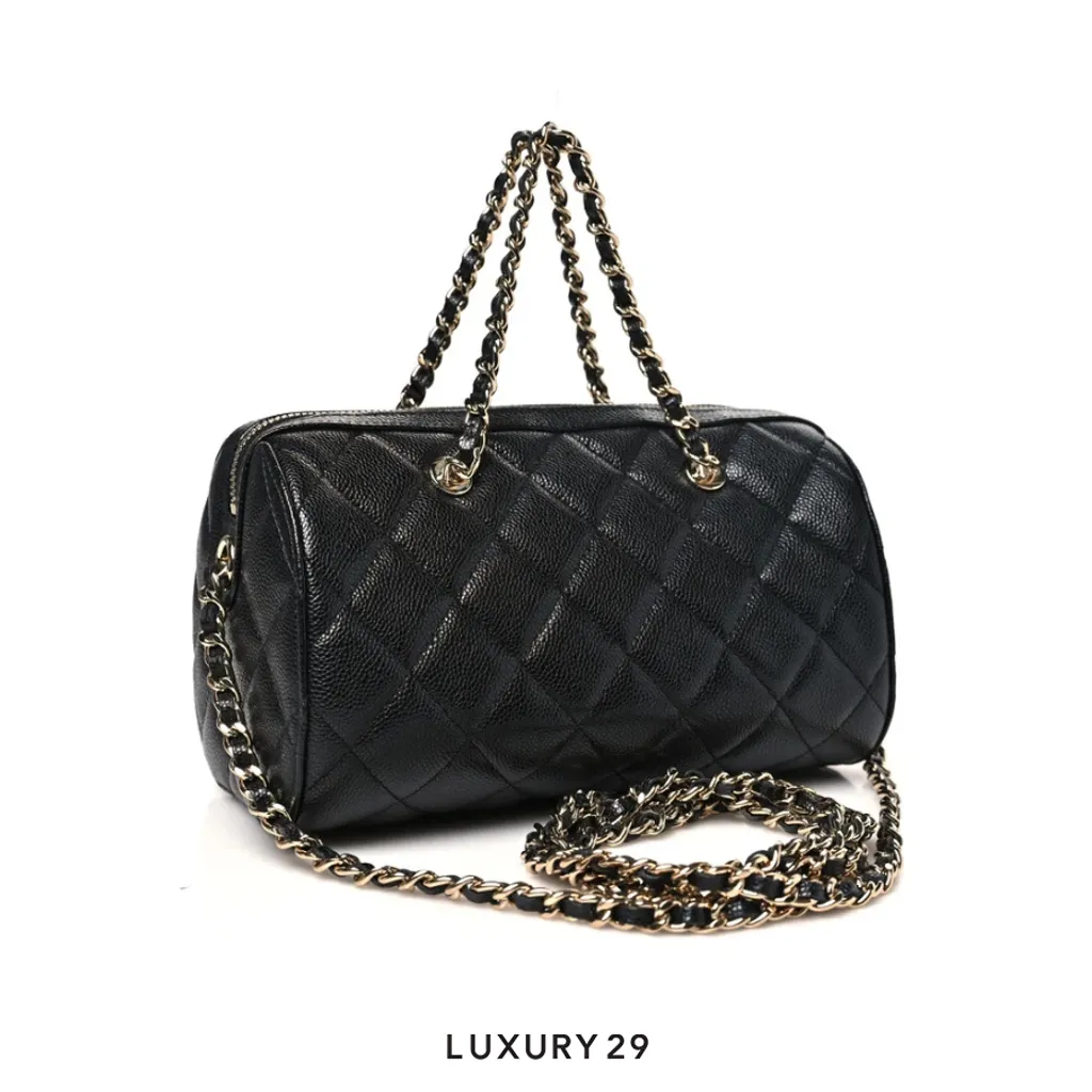 Chanel Caviar Quilted Barrel Clutch With Chain Black(Small, Black)
