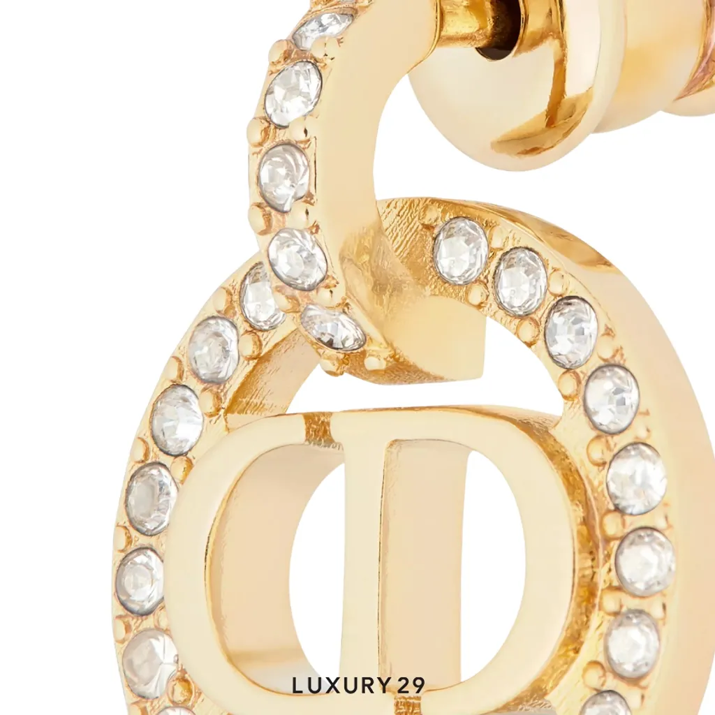 Dior Petit CD Earrings Gold-Finish Metal and Silver-Tone Crystals(Free Size, Gold)