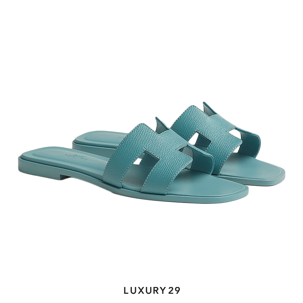 Hermes Oran Sandal Bleu Mineral(37.5, Blue)