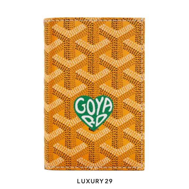 Goyard Saint-Pierre Card Wallet Yellow Hand-Painted Heart Green
