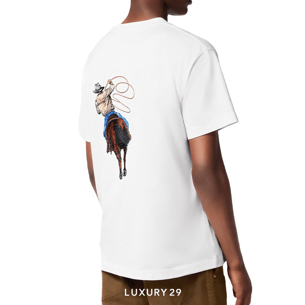 LV Graphic Embroidered Cotton T-Shirt(S, White)