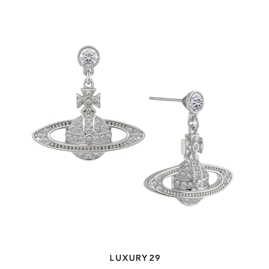 Vivienne Westwood Mini Bas Relief Drop Earrings Platinum/Crystal(Free Size, Silver)
