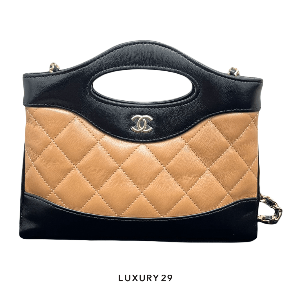 Chanel 31 Mini Shopping Bag Shiny Lambskin & Gold-Tone Metal Dark Beige & Black(Mini, Neutrals)