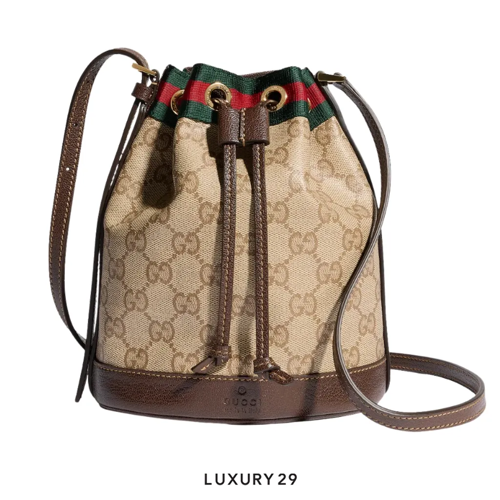 Gucci  Mini bucket bag with Web Brown(Mini, Brown)