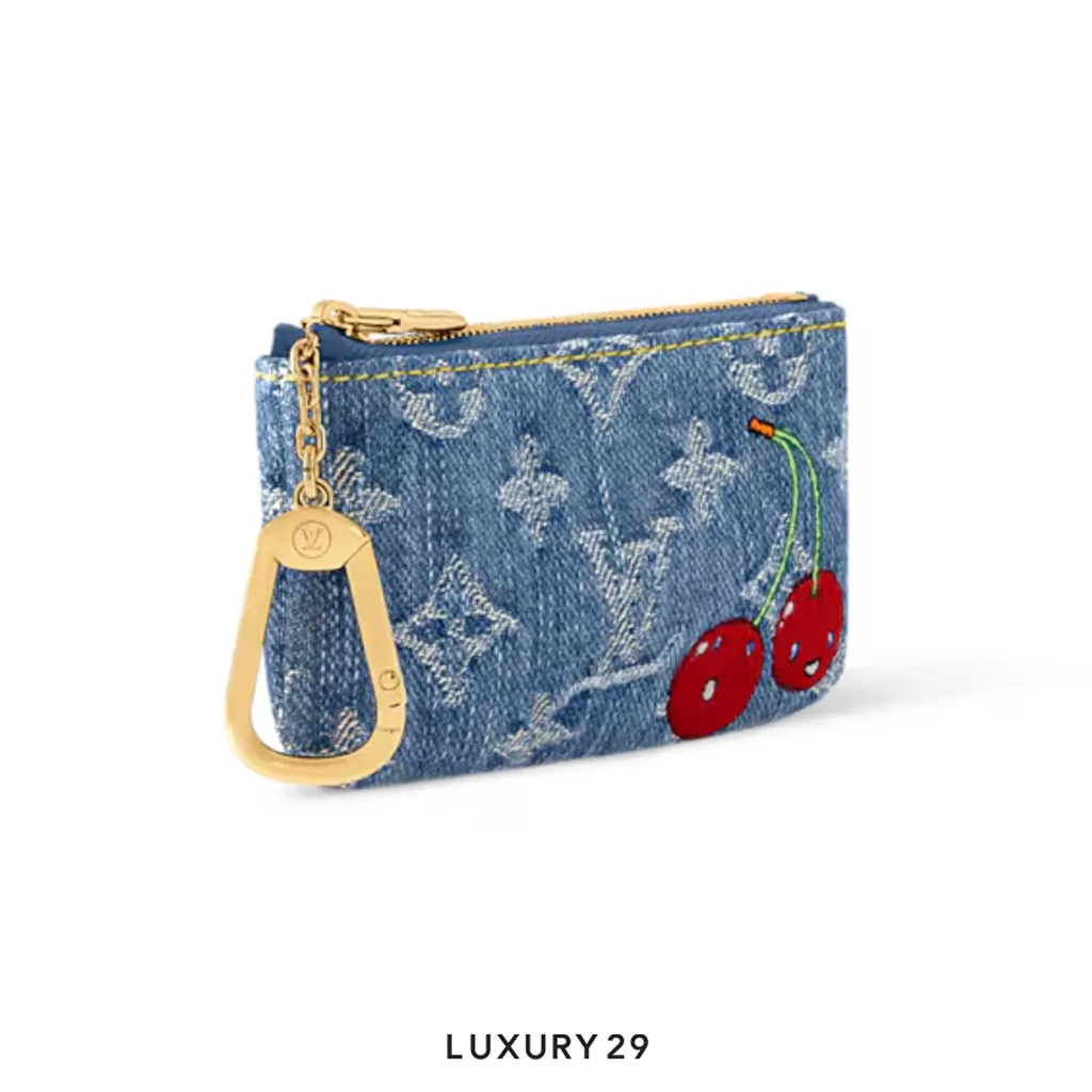 Louis Vuitton LV x TM Key Pouch Monogram cherry denim Blue(Mini, Blue)
