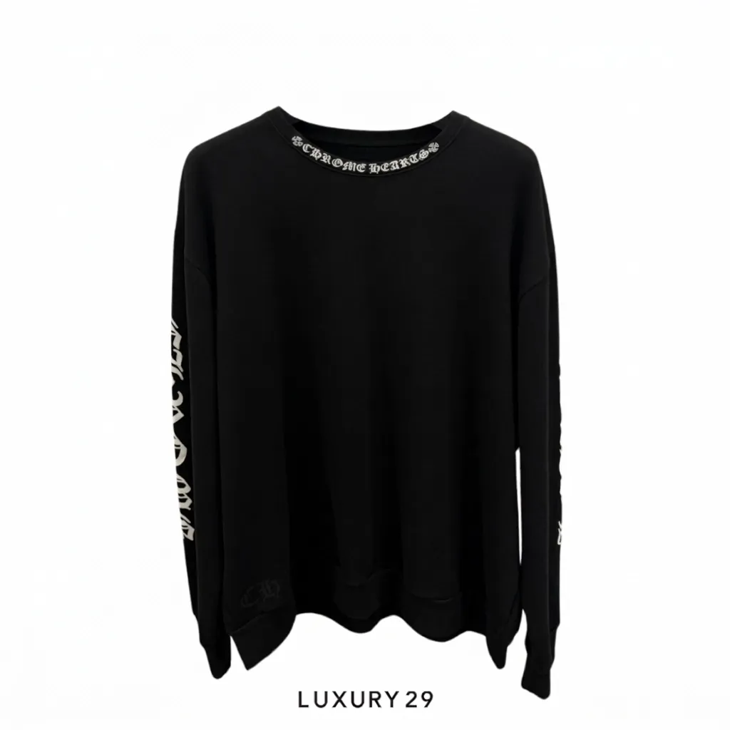 Chrome Hearts Neck Logo Henley T-Shirts(XL, Black)