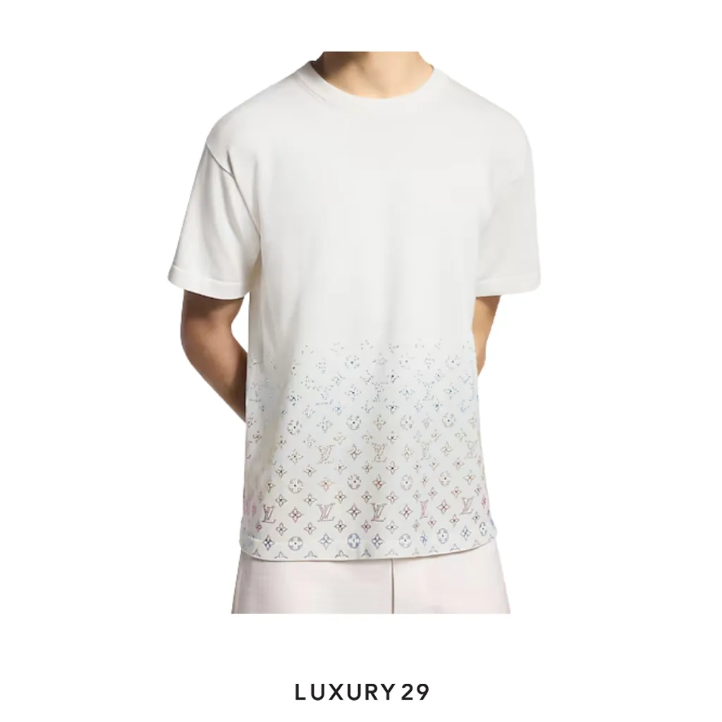 LOUIS VUITTON LV Monogram Gradient Embellished Short-Sleeved Crewneck Milk White(S, White)