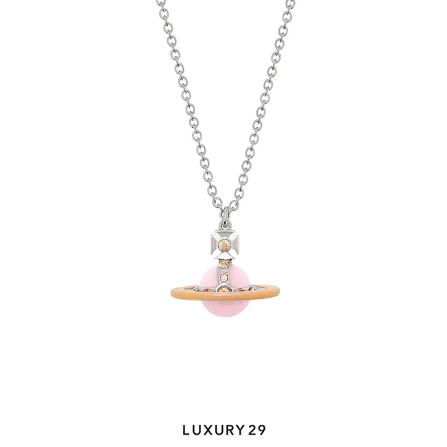 Vivienne Westwood Tiny original orb pendant platinum mandarin enamel milky flesh cz rose gold