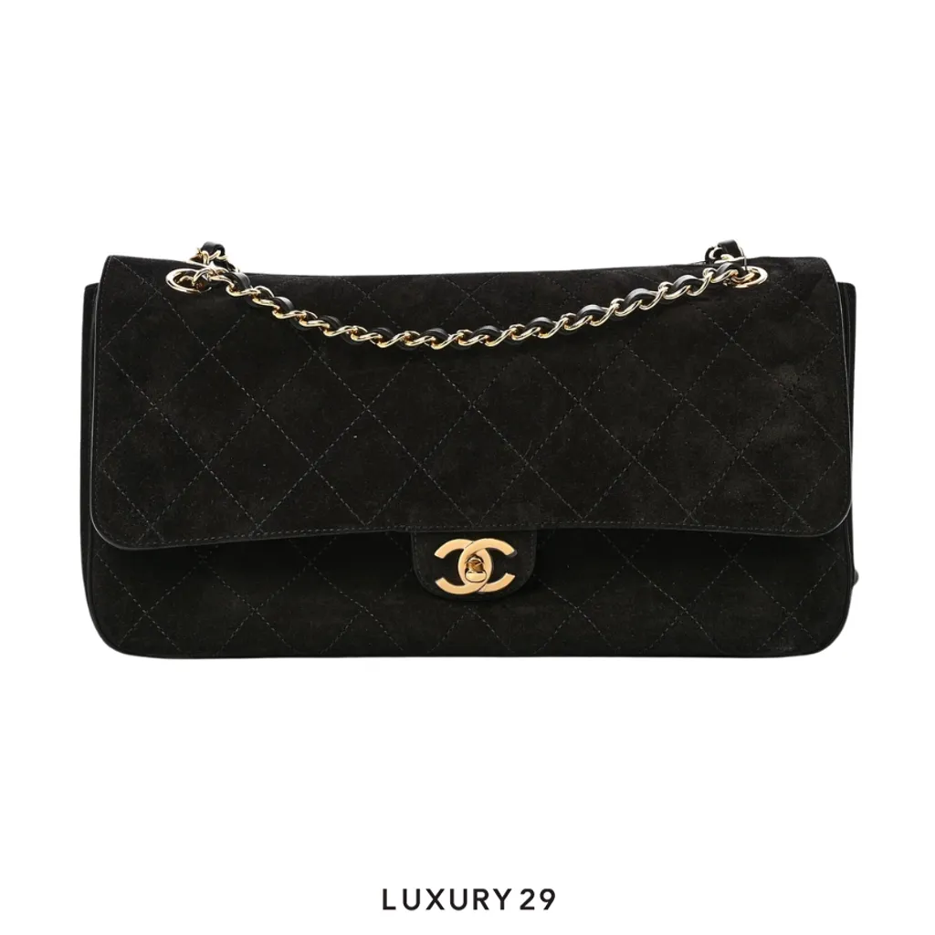 Chanel Spring Summer 2026 Maxi Flapbag Suede Calfskin & Gold Metal Black(Small, Black)
