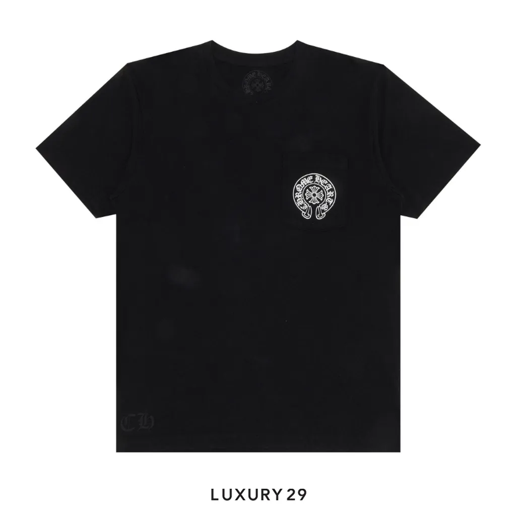 Chrome Hearts HorseShoe Logo The Heroes Project Pocket T-shirt Black(L, Black)