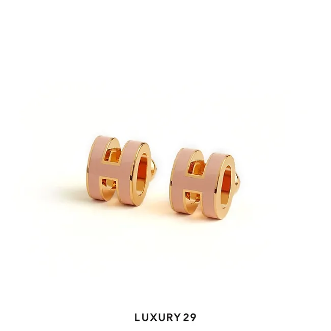 Hermes Mini Pop H earrings Gold Plated Rose eglantine